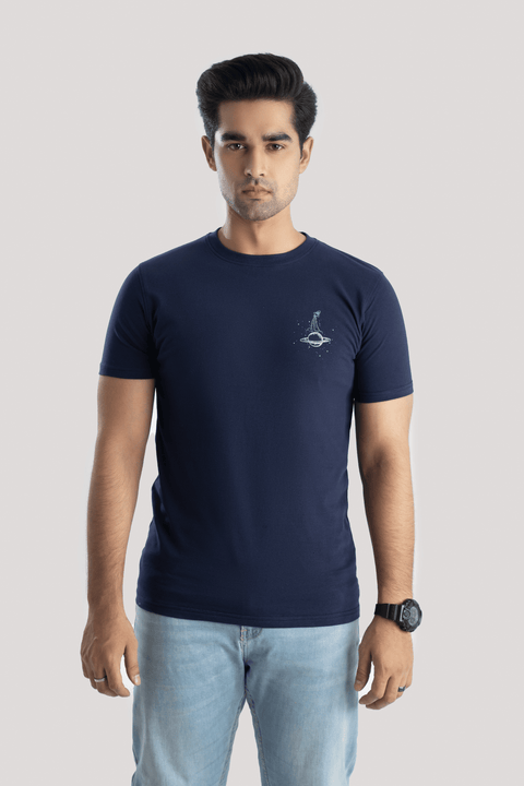 NAVY SPACE THEME PRINT T-SHIRT