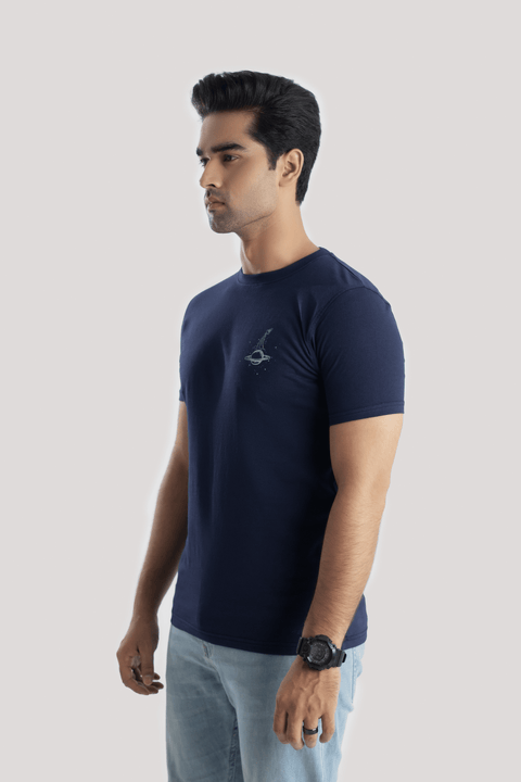 NAVY SPACE THEME PRINT T-SHIRT