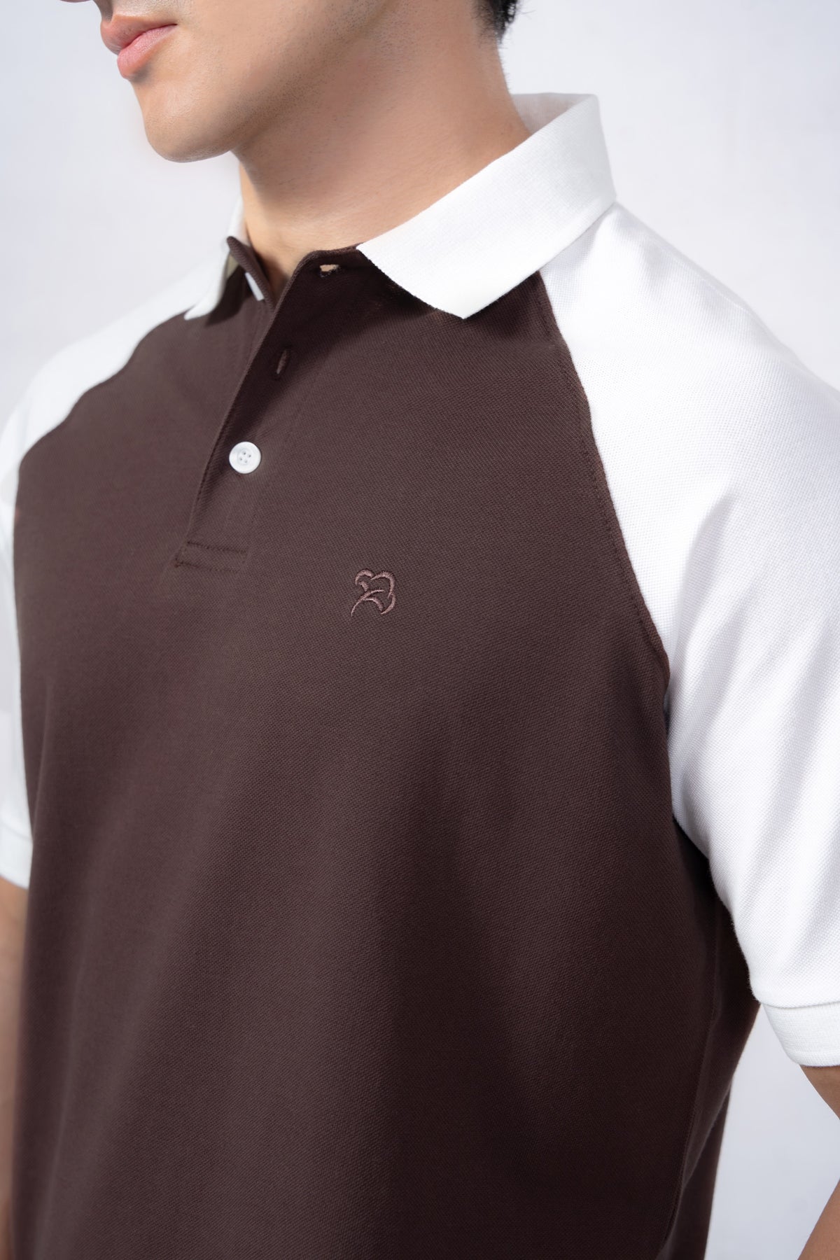 Raglan Brown Contrast Pique Polo