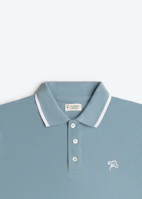 SMOKE BLUE TIPPING PIQUE POLO