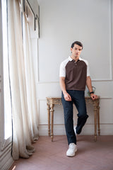 Raglan Brown Contrast Pique Polo