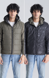 Reversible two Way Jacket - Fauji Green/Black  (Full sleeves)