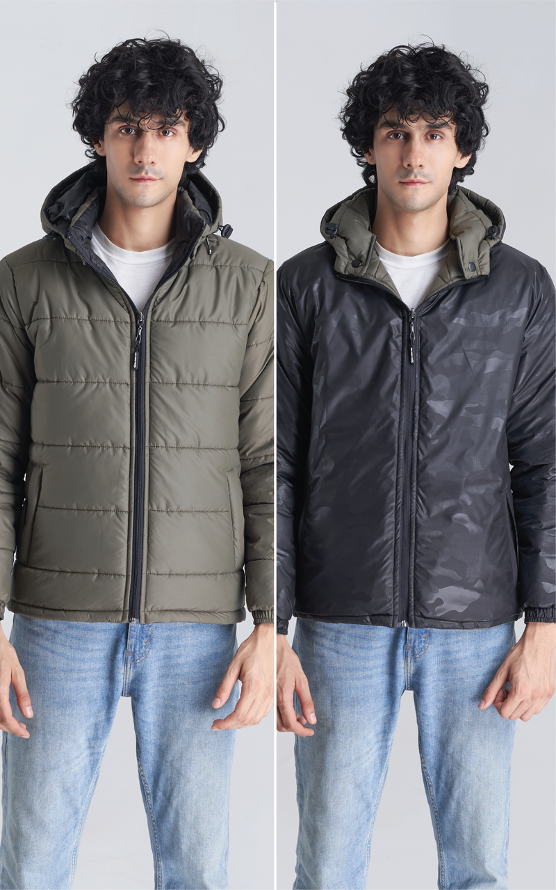 Reversible two Way Jacket - Fauji Green/Black  (Full sleeves)