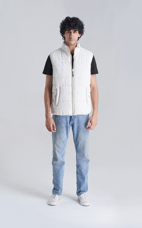 ASH WHITE EXCLUSIVE PUFFER JACKET  (SLEEVELESS)