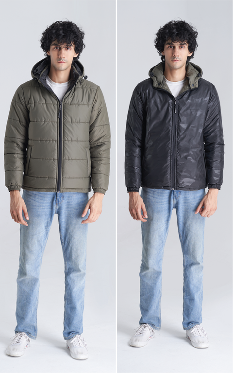 Reversible two Way Jacket - Fauji Green/Black  (Full sleeves)