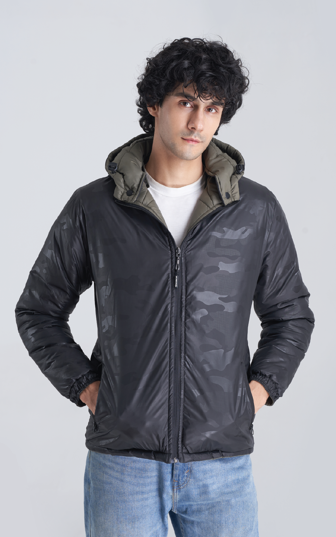 Reversible two Way Jacket - Fauji Green/Black  (Full sleeves)