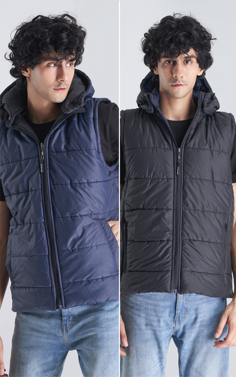 Reversible two Way Jacket - Blue/Black  (SLEEVELESS)