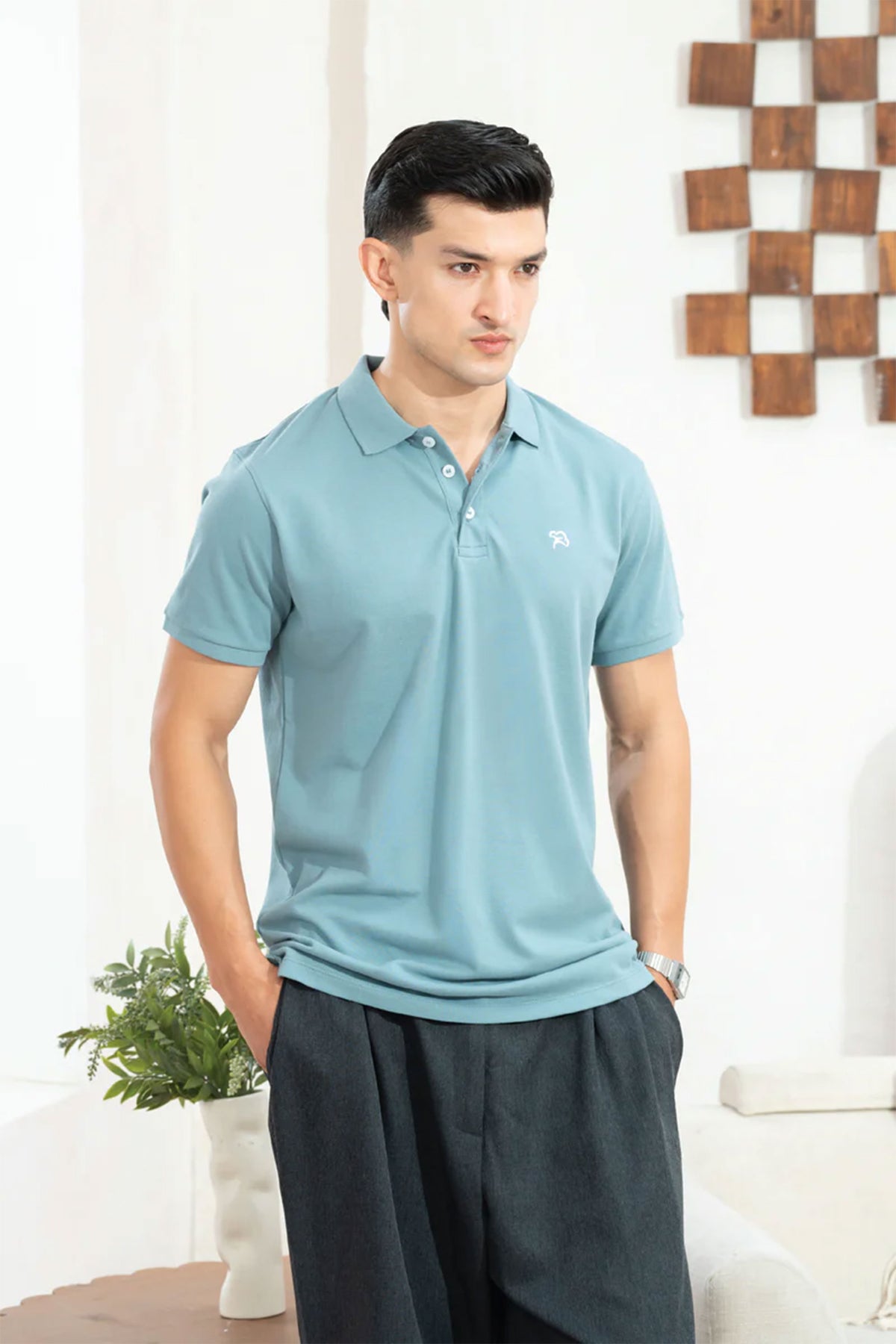 SMOKE BLUE PIQUÉ POLO