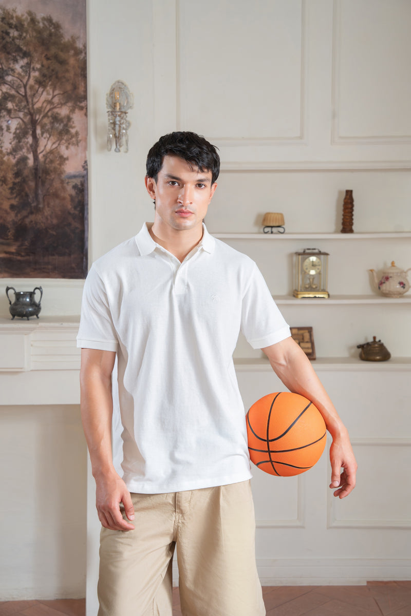 Cloud White Pique Polo