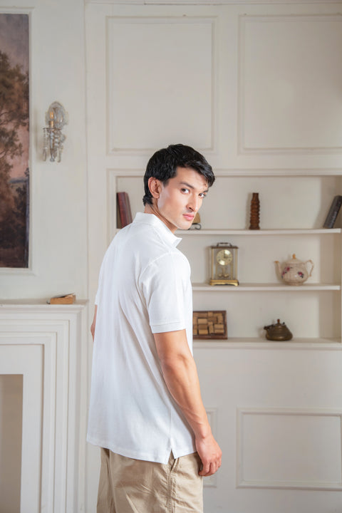 Cloud White Pique Polo
