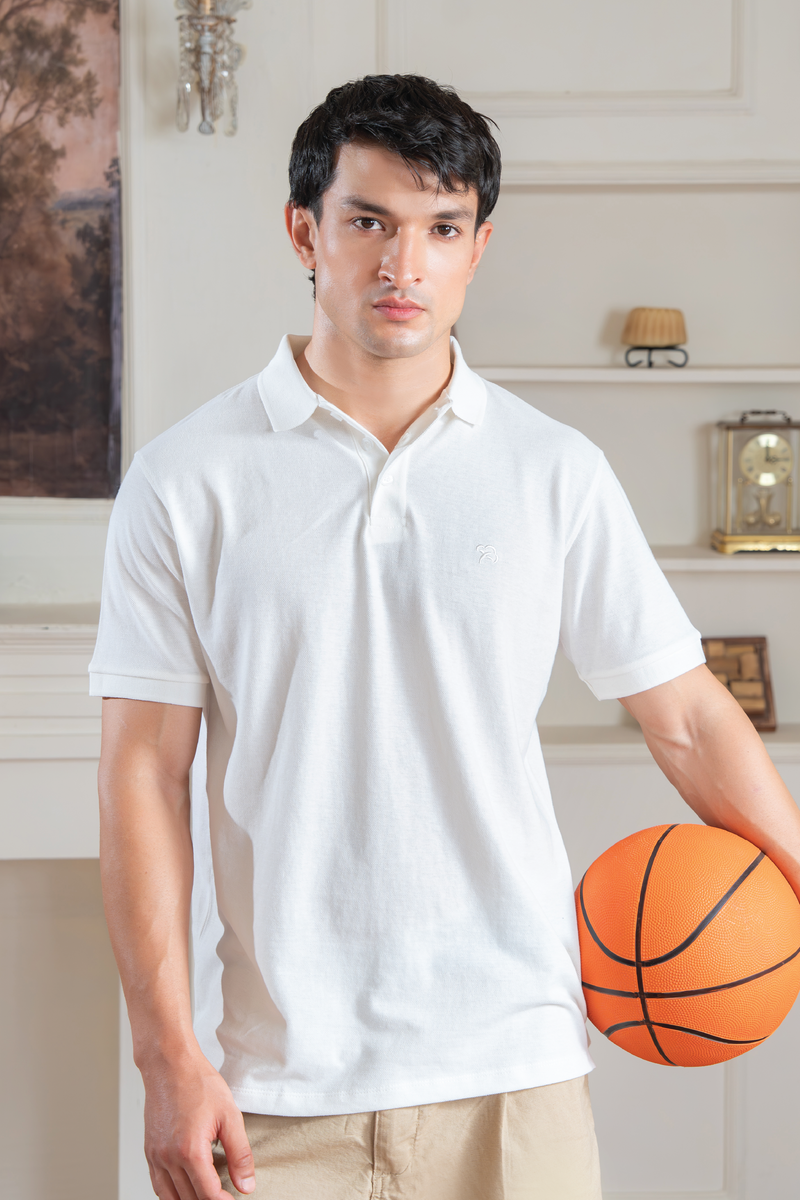 Cloud White Pique Polo