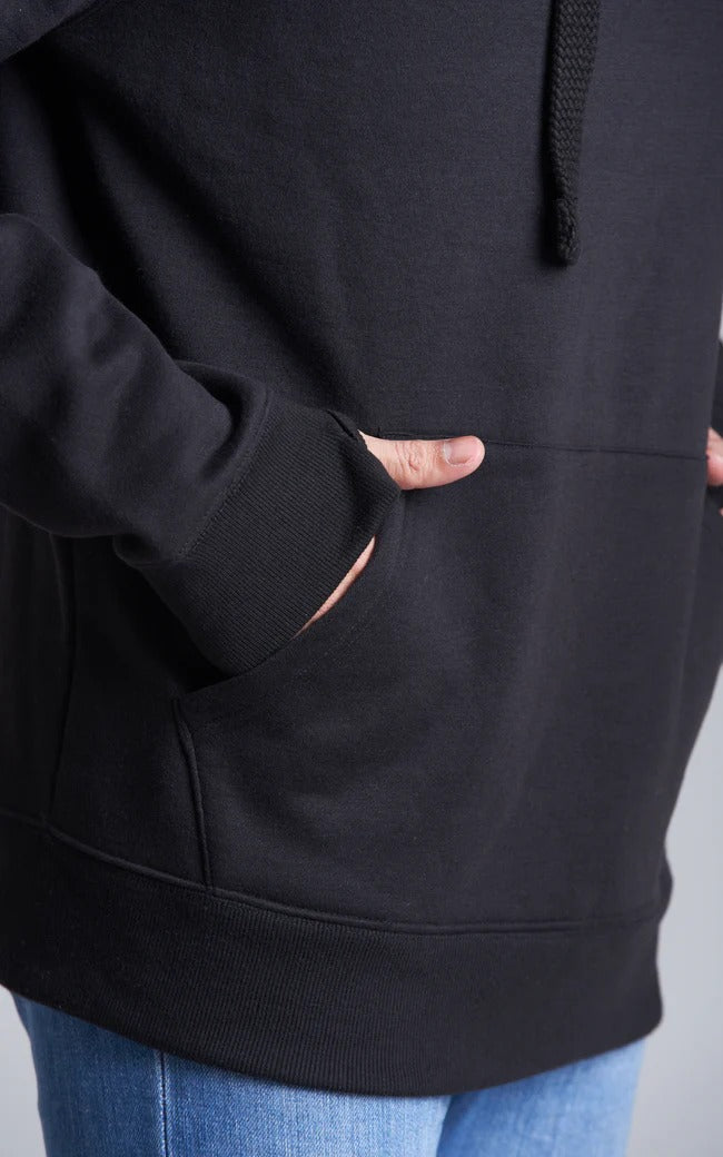 close up of unisex black plain hoodie sale
