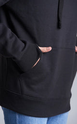 close up of unisex black plain hoodie sale