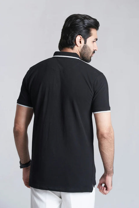 contemporary black pique polo with vogue touch