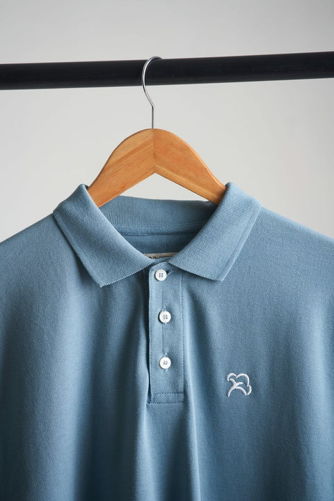 elegant smoke blue pique polo shirt