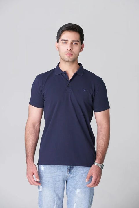 exclusive blue pique polo with textured fabric