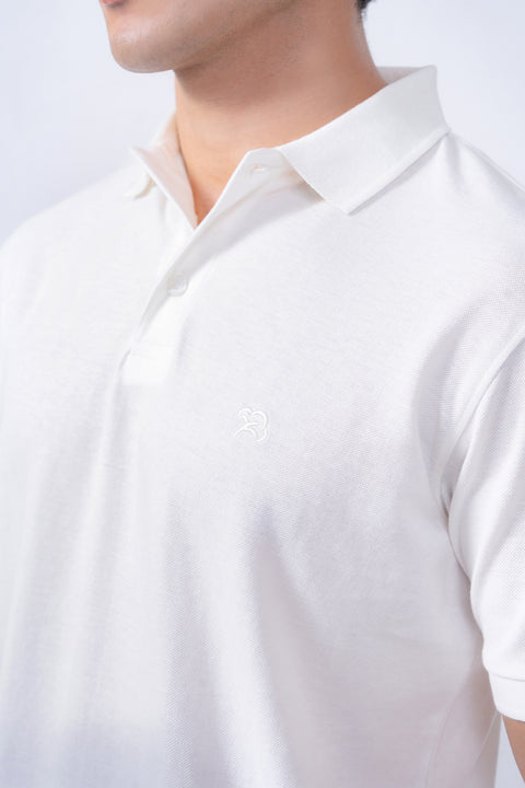 Cloud White Pique Polo