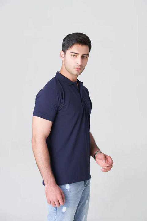 premium blue pique polo with refined style