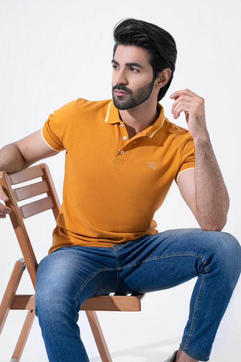 premium mustard polo with contrast tipping