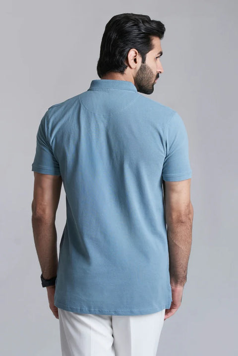 premium smoke blue pique polo for men