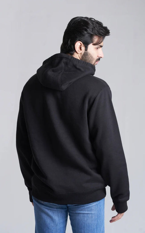 top unisex black plain hoodie on model