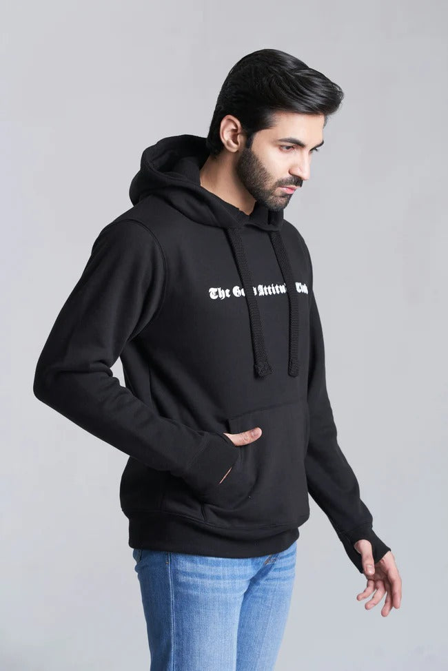 unisex black free style graphic hoodie on model shop