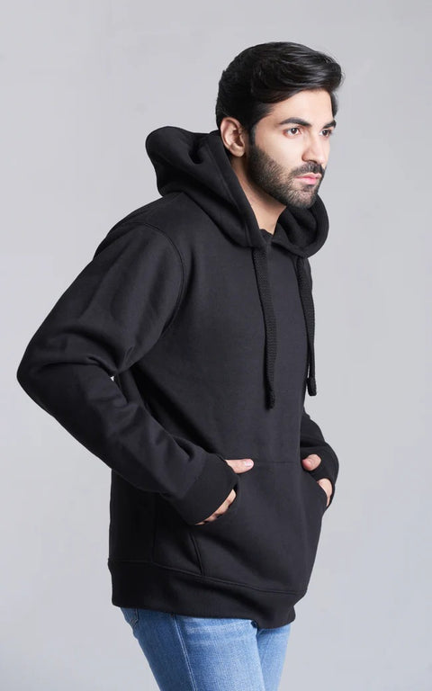 unisex black plain hoodie laid flat buy now